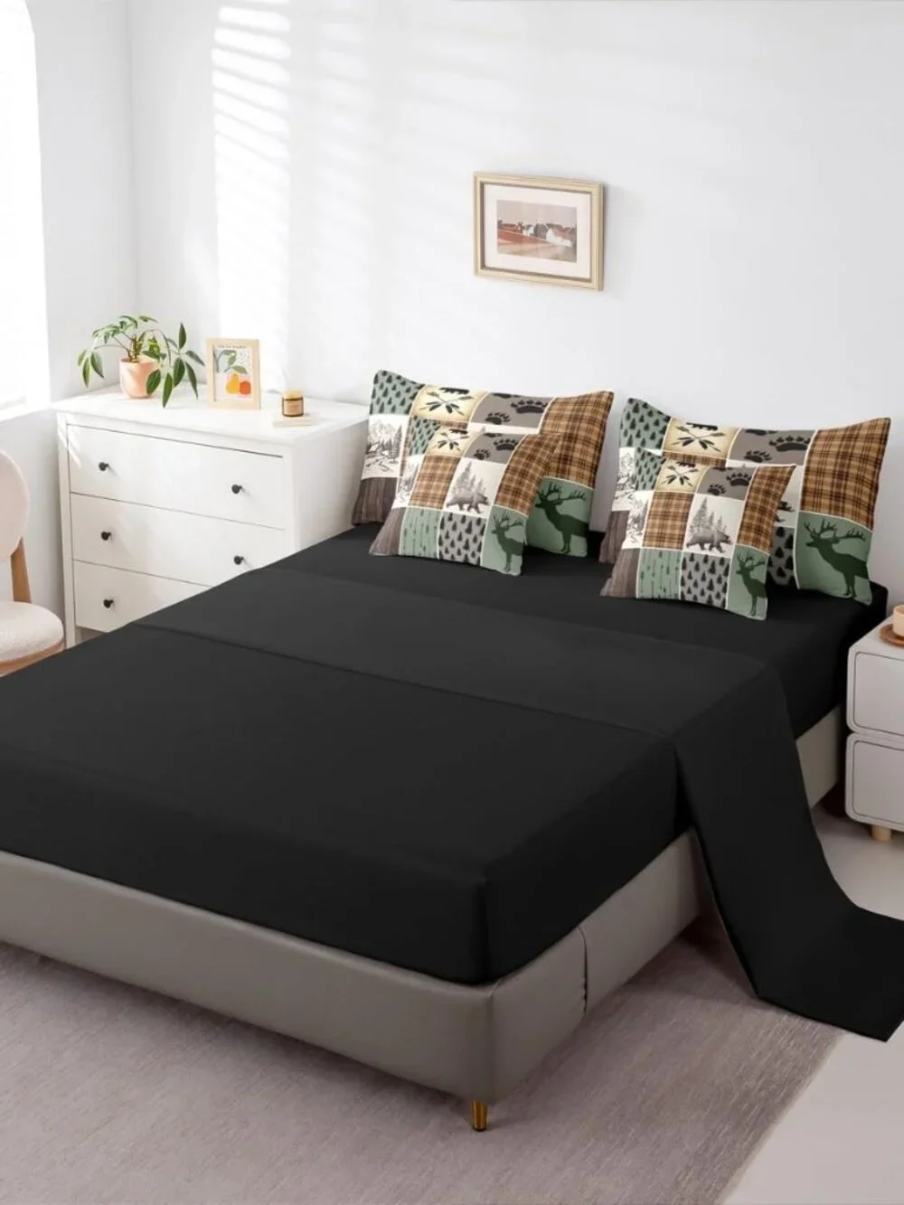 Bear Comforter Full Size, Rustic Cabin Lodge Fitted Sheet 7 Pieces for Kids Boys